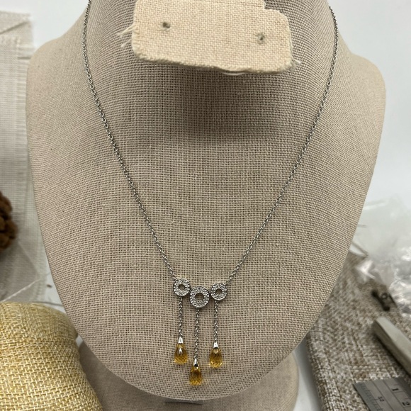 Vintage 10KT White Gold Necklace with Citrine Briolette Drops & Diamond Accents - Picture 8 of 15